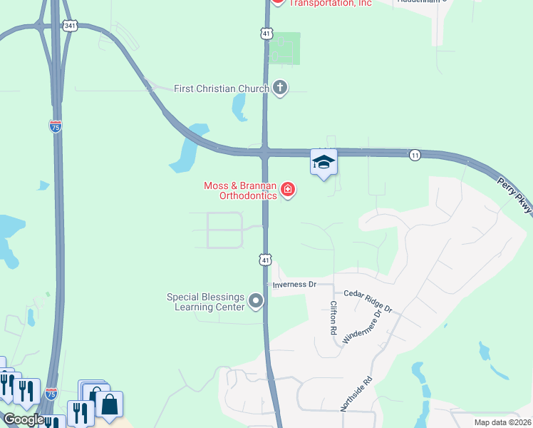 map of restaurants, bars, coffee shops, grocery stores, and more near 2002 Macon Road in Perry