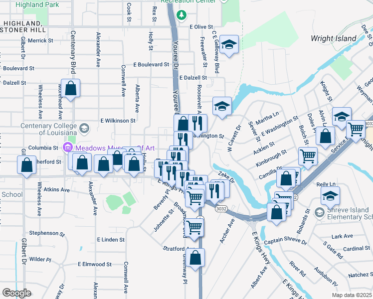 map of restaurants, bars, coffee shops, grocery stores, and more near 506 Anderson Avenue in Shreveport