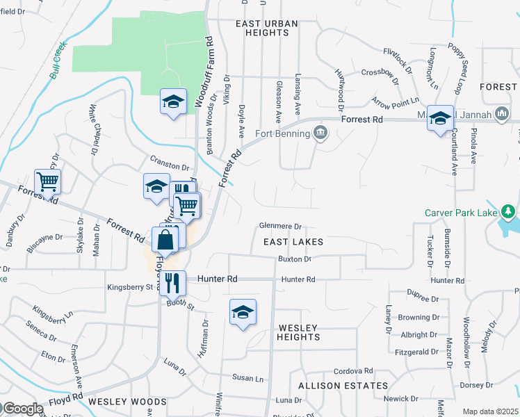 map of restaurants, bars, coffee shops, grocery stores, and more near 5804 Gleneden Drive in Columbus