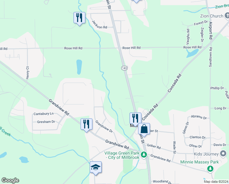 map of restaurants, bars, coffee shops, grocery stores, and more near 3711 Sanford Drive in Millbrook