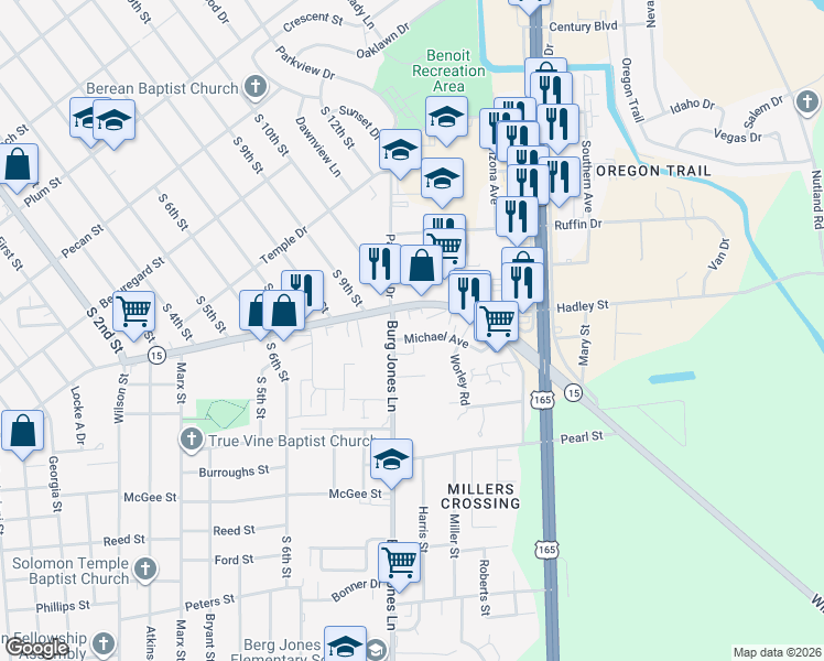map of restaurants, bars, coffee shops, grocery stores, and more near 103 Michael Avenue in Monroe