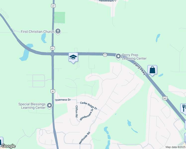 map of restaurants, bars, coffee shops, grocery stores, and more near 110 Londie LN in Perry