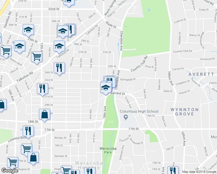 map of restaurants, bars, coffee shops, grocery stores, and more near 2200 18th Avenue in Columbus