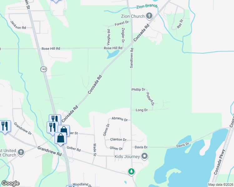 map of restaurants, bars, coffee shops, grocery stores, and more near 3680 Sandtown Road in Millbrook