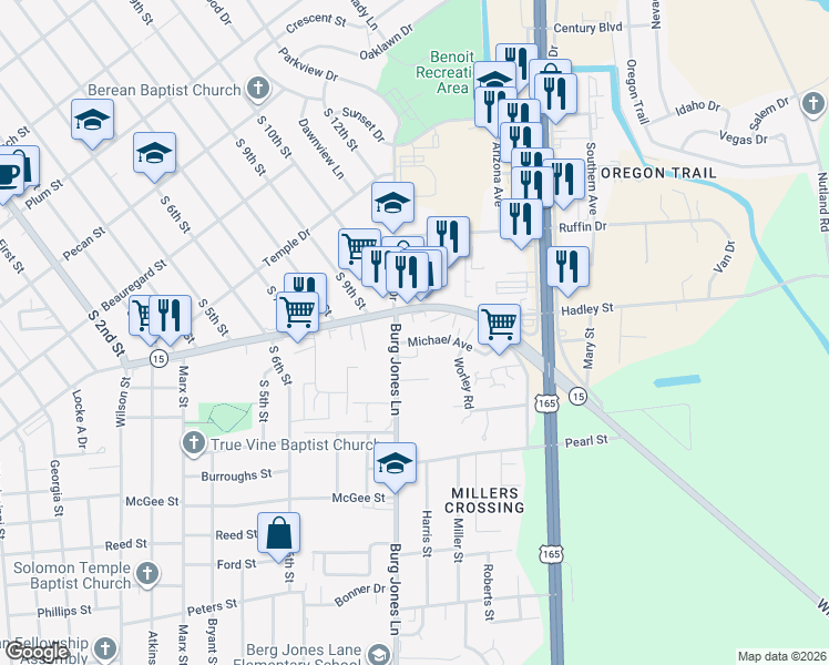 map of restaurants, bars, coffee shops, grocery stores, and more near 103 Michael Avenue in Monroe
