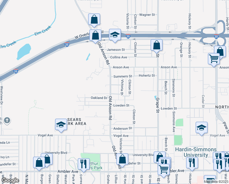 map of restaurants, bars, coffee shops, grocery stores, and more near 2066 Rhodes Street in Abilene