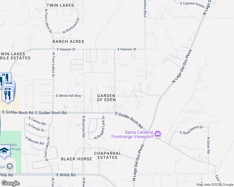 map of restaurants, bars, coffee shops, grocery stores, and more near 15310 North Coronado Forest Drive in Tucson