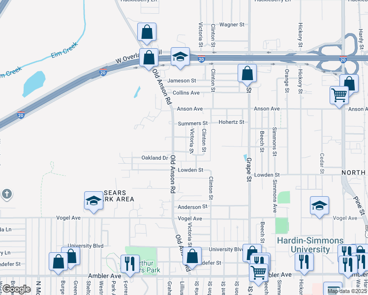 map of restaurants, bars, coffee shops, grocery stores, and more near 2066 Rhodes Street in Abilene