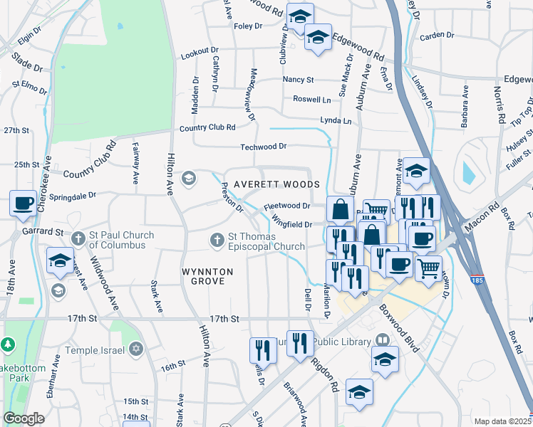 map of restaurants, bars, coffee shops, grocery stores, and more near 2714 Fleetwood Dr in Columbus