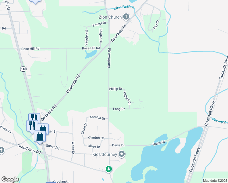 map of restaurants, bars, coffee shops, grocery stores, and more near 3680 Sandtown Road in Millbrook