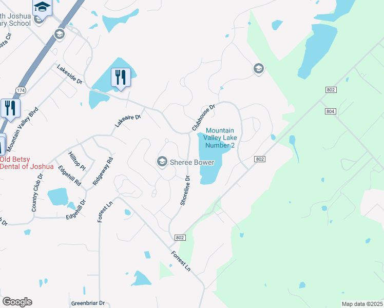 map of restaurants, bars, coffee shops, grocery stores, and more near 2929 Shoreline Drive in Burleson