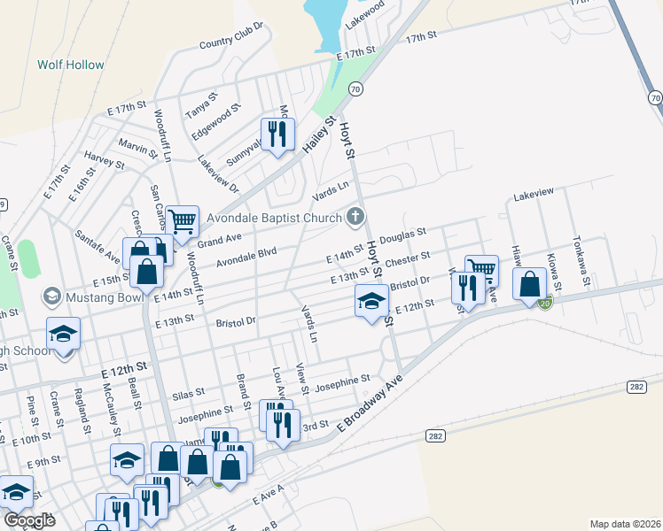 map of restaurants, bars, coffee shops, grocery stores, and more near 1614 East 14th Street in Sweetwater