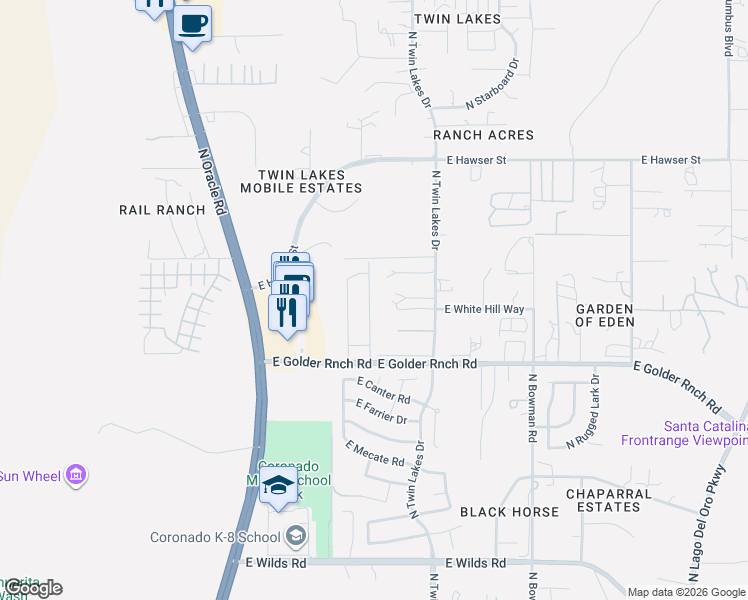 map of restaurants, bars, coffee shops, grocery stores, and more near 3495 East Golder Ranch Drive in Tucson