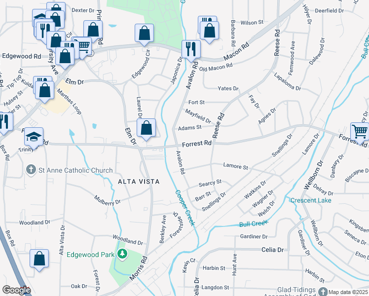 map of restaurants, bars, coffee shops, grocery stores, and more near 4214 Forrest Road in Columbus