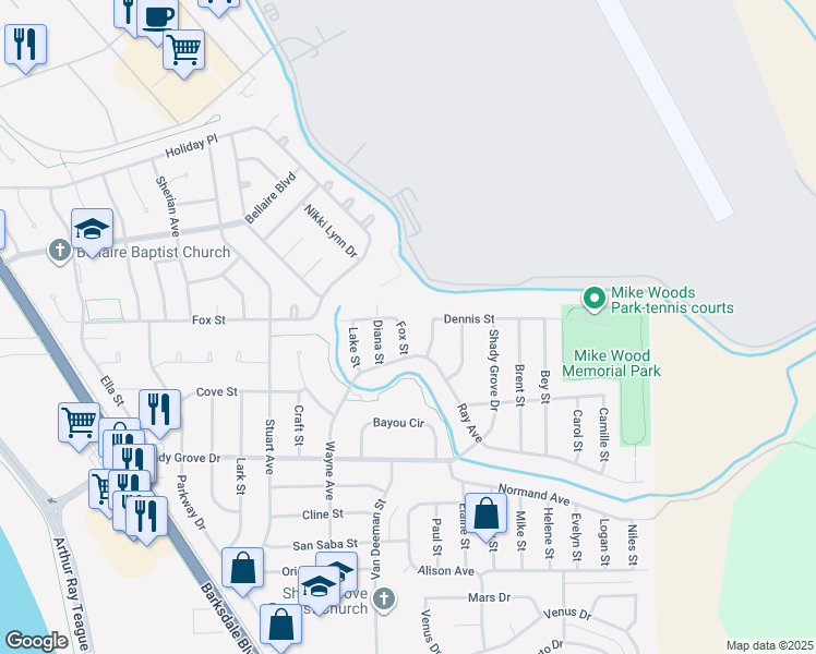 map of restaurants, bars, coffee shops, grocery stores, and more near 1811 Fox Street in Bossier City