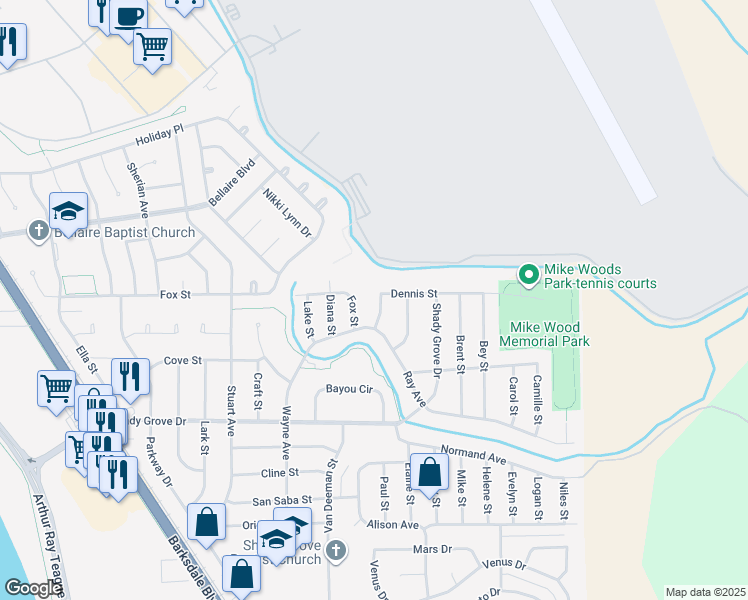map of restaurants, bars, coffee shops, grocery stores, and more near 1811 Fox Street in Bossier City