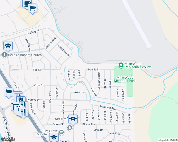 map of restaurants, bars, coffee shops, grocery stores, and more near 1908 Dennis Street in Bossier City