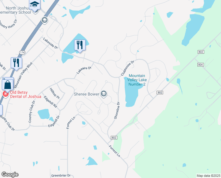 map of restaurants, bars, coffee shops, grocery stores, and more near 2825 Greenway Drive in Burleson