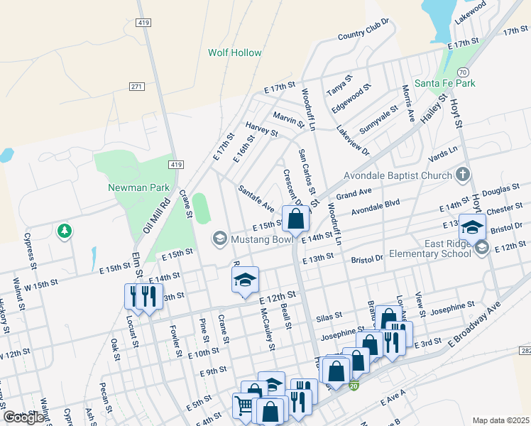 map of restaurants, bars, coffee shops, grocery stores, and more near 1600 Santafe Avenue in Sweetwater