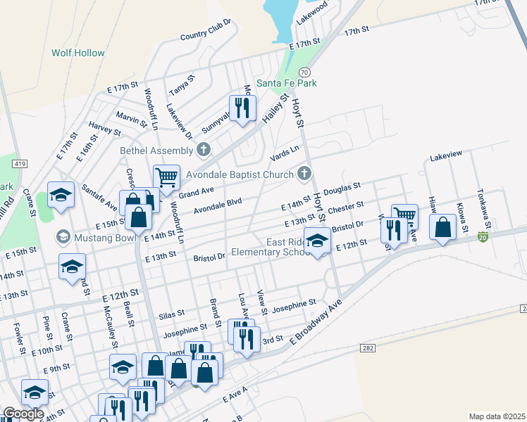 map of restaurants, bars, coffee shops, grocery stores, and more near 1603 East 14th Street in Sweetwater