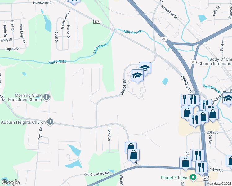 map of restaurants, bars, coffee shops, grocery stores, and more near 2403 Dobbs Drive in Phenix City