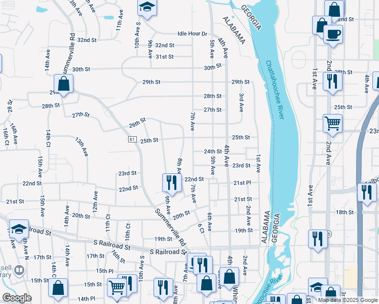 map of restaurants, bars, coffee shops, grocery stores, and more near 2309 7th Ave in Phenix City