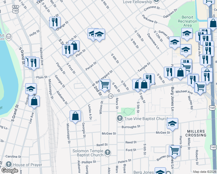 map of restaurants, bars, coffee shops, grocery stores, and more near 1703 S 3rd St in Monroe