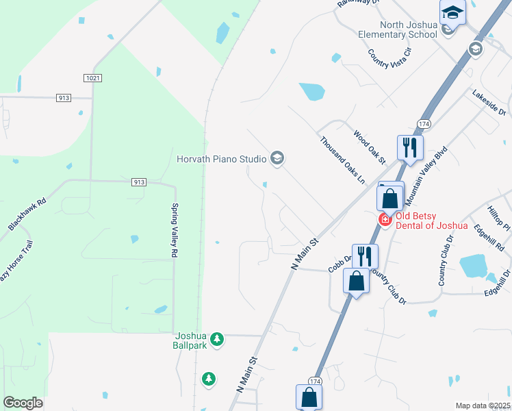 map of restaurants, bars, coffee shops, grocery stores, and more near 1425 North Main Street in Joshua
