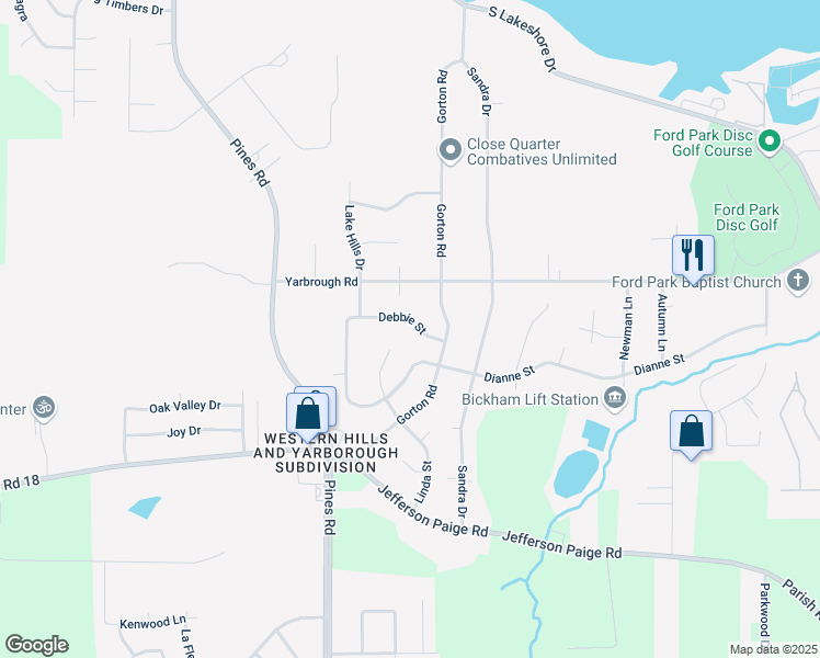 map of restaurants, bars, coffee shops, grocery stores, and more near 6115 Debbie Street in Shreveport