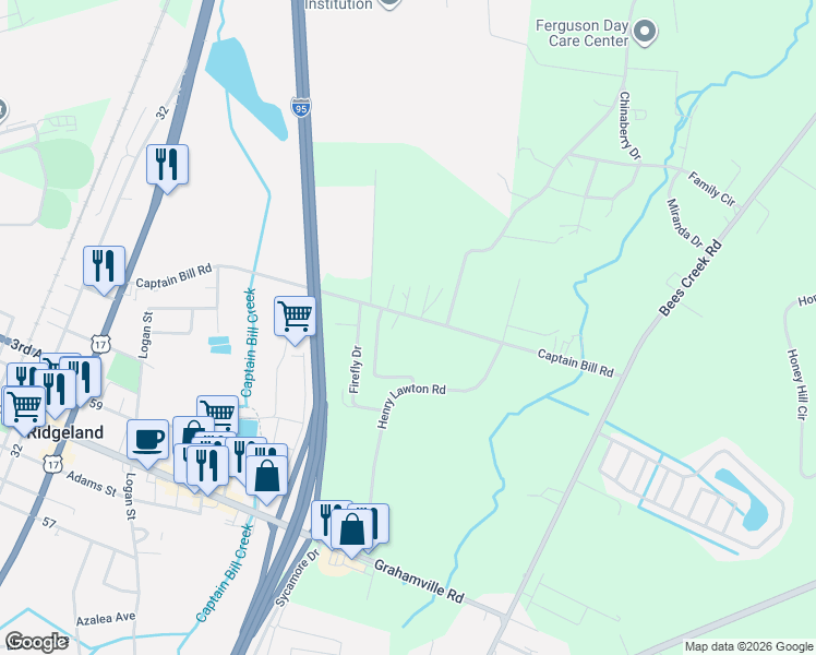 map of restaurants, bars, coffee shops, grocery stores, and more near 652 Captain Bill Road in Ridgeland