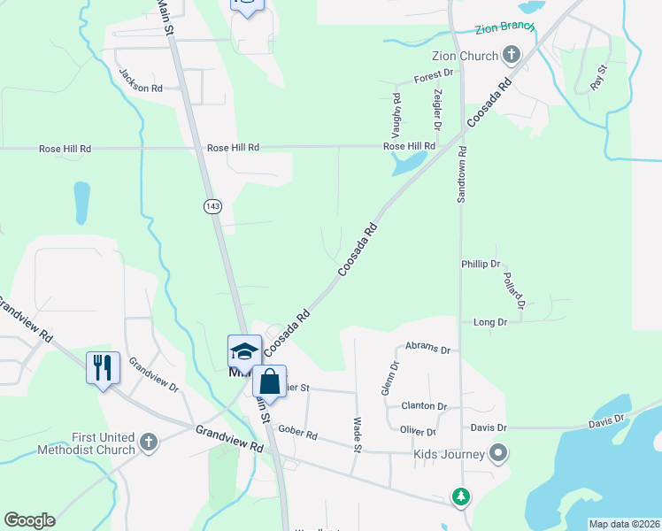 map of restaurants, bars, coffee shops, grocery stores, and more near 3861-3871 Coosada Road in Millbrook