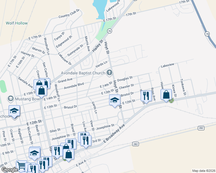 map of restaurants, bars, coffee shops, grocery stores, and more near 1614 East 14th Street in Sweetwater