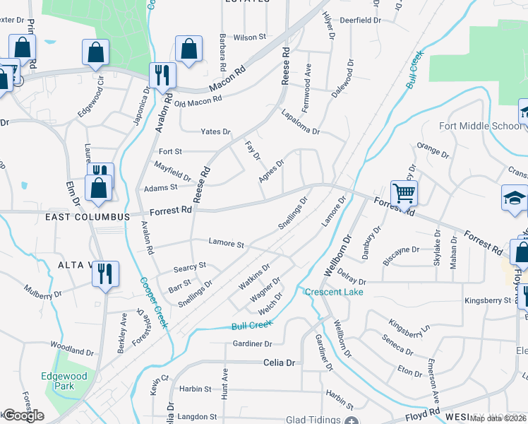 map of restaurants, bars, coffee shops, grocery stores, and more near 2137 Snellings Drive in Columbus