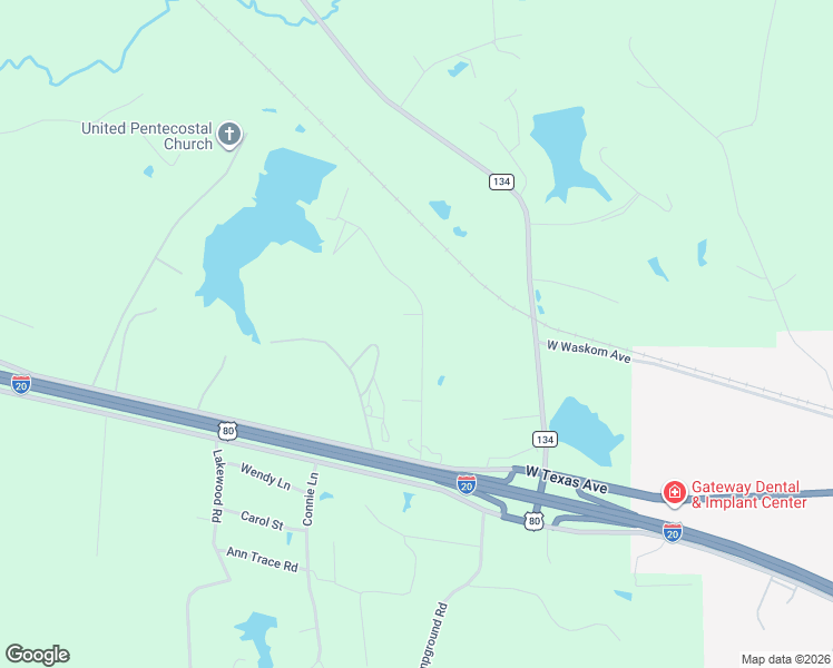 map of restaurants, bars, coffee shops, grocery stores, and more near 401 Lake Road in Waskom