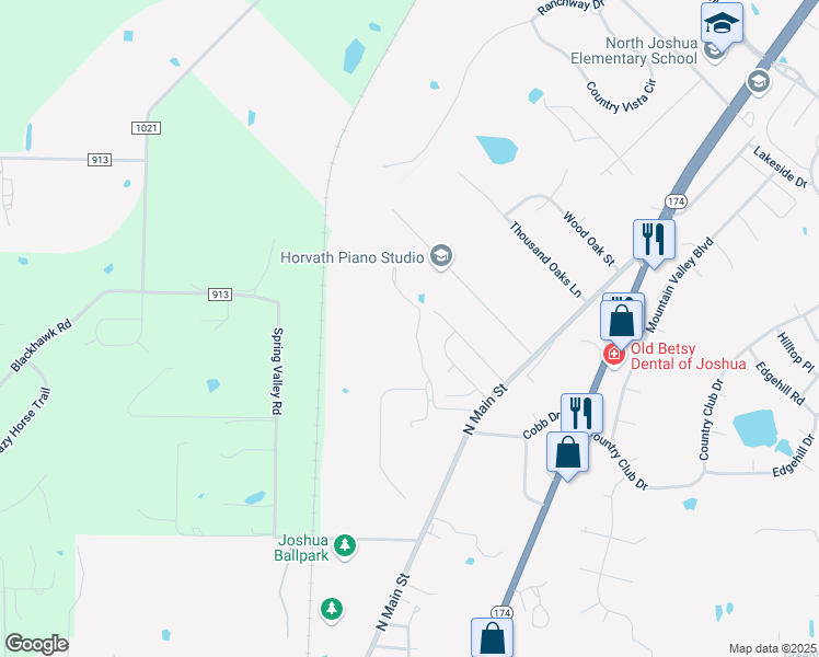 map of restaurants, bars, coffee shops, grocery stores, and more near 1425 North Main Street in Joshua