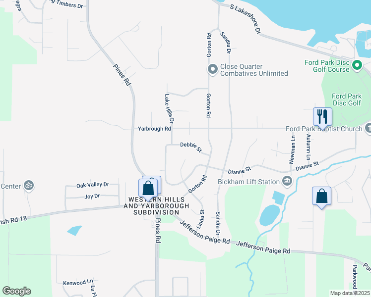 map of restaurants, bars, coffee shops, grocery stores, and more near 6115 Debbie Street in Shreveport