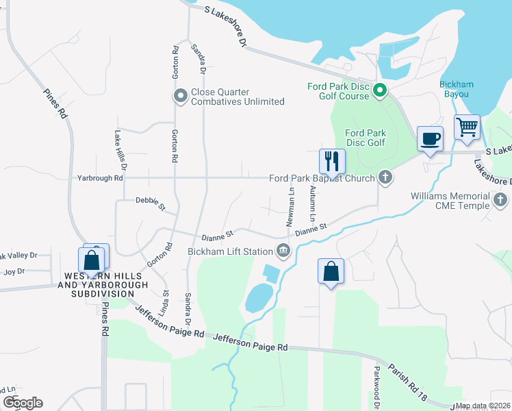 map of restaurants, bars, coffee shops, grocery stores, and more near 3201 Hatcher Road in Shreveport
