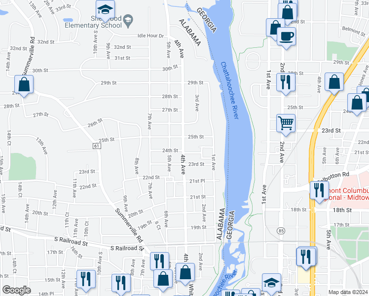 map of restaurants, bars, coffee shops, grocery stores, and more near 2309 4th Avenue in Phenix City