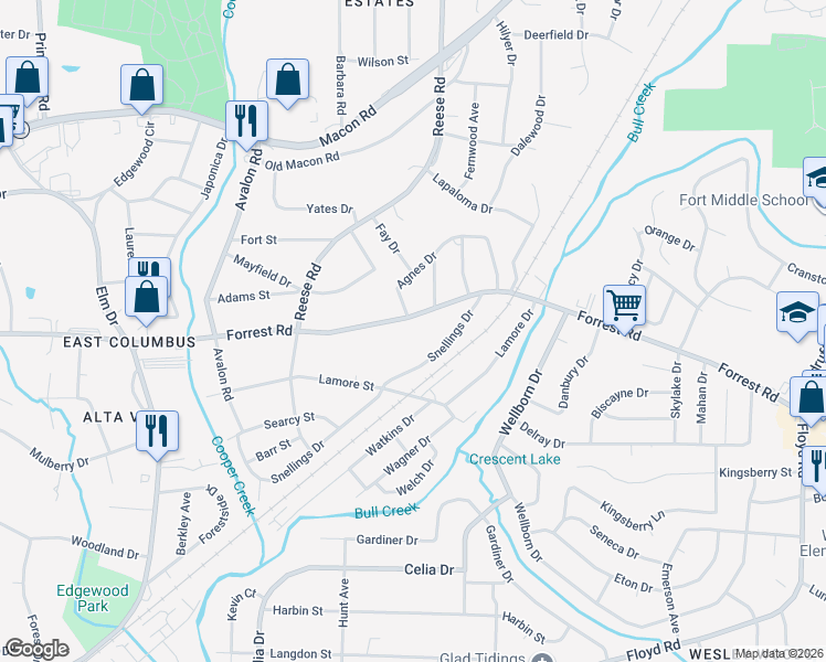 map of restaurants, bars, coffee shops, grocery stores, and more near 2137 Snellings Drive in Columbus