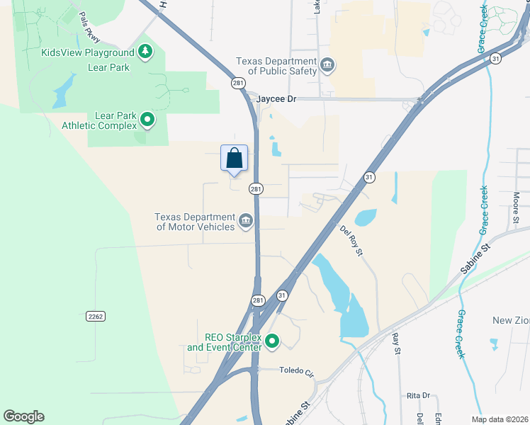 map of restaurants, bars, coffee shops, grocery stores, and more near 4538 Texas 281 Loop in Longview