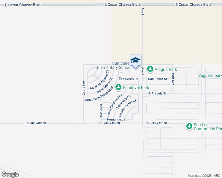 map of restaurants, bars, coffee shops, grocery stores, and more near Janet Napolitano Boulevard in San Luis