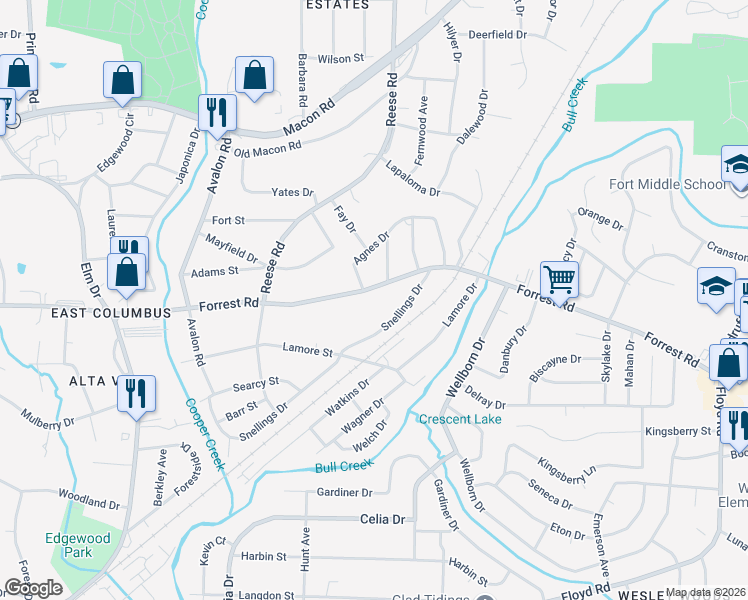 map of restaurants, bars, coffee shops, grocery stores, and more near 2137 Snellings Drive in Columbus