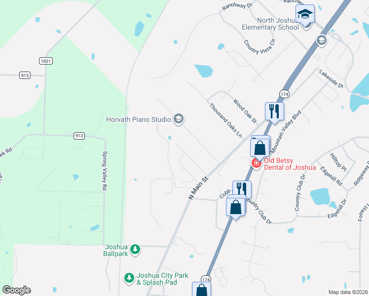 map of restaurants, bars, coffee shops, grocery stores, and more near 1045 Legacy Oaks in Joshua