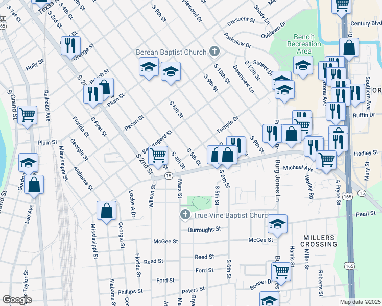 map of restaurants, bars, coffee shops, grocery stores, and more near 898 Temple Dr in Monroe