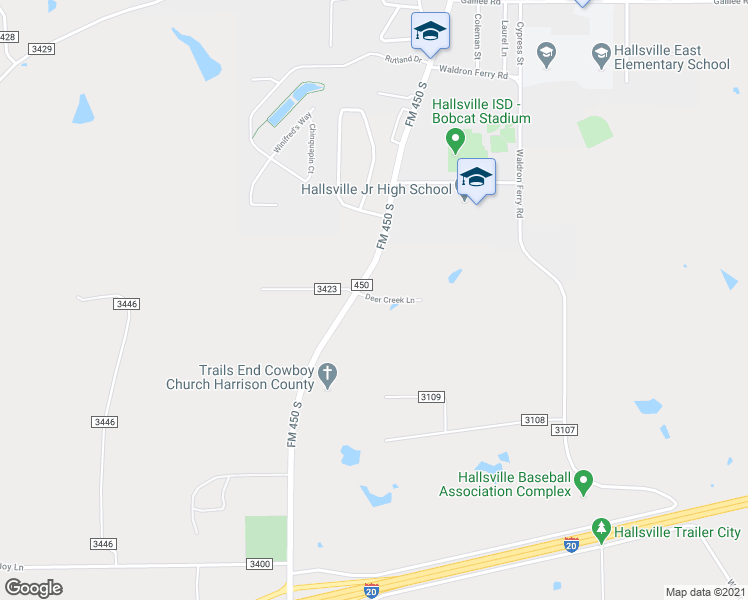 map of restaurants, bars, coffee shops, grocery stores, and more near 140 Deer Creek Lane in Hallsville