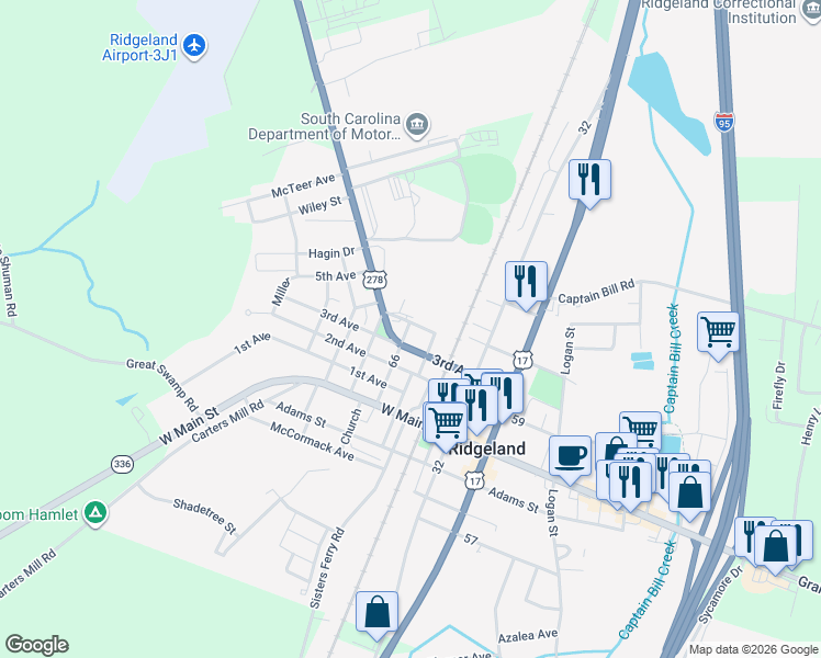 map of restaurants, bars, coffee shops, grocery stores, and more near 400-498 3rd Avenue in Ridgeland