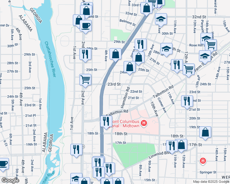map of restaurants, bars, coffee shops, grocery stores, and more near 435 21st Street in Columbus