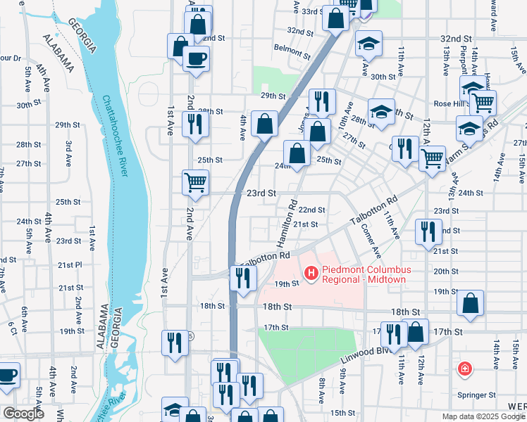 map of restaurants, bars, coffee shops, grocery stores, and more near 435 21st Street in Columbus
