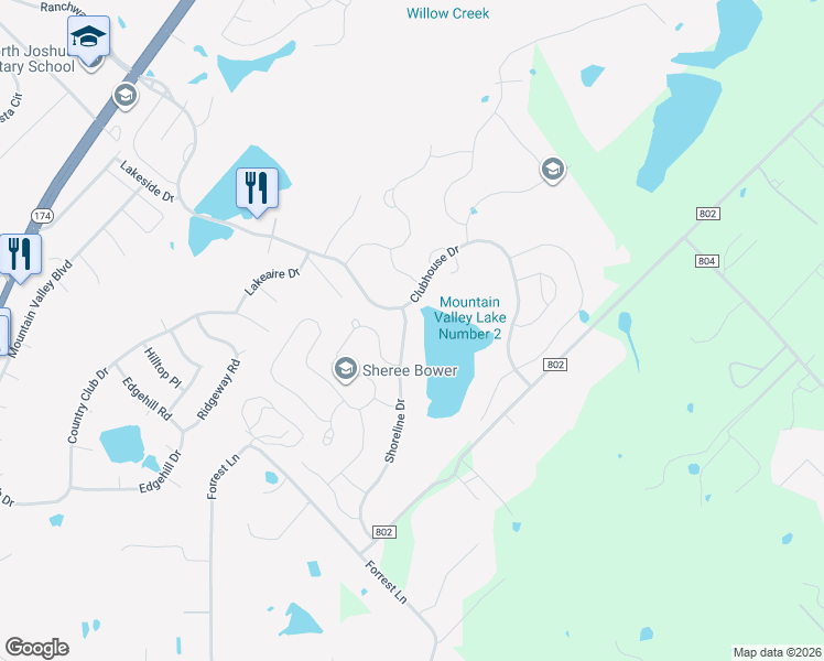 map of restaurants, bars, coffee shops, grocery stores, and more near 2909 Shoreline Drive in Burleson