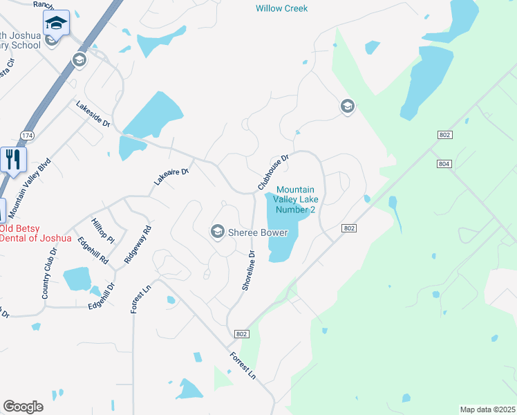 map of restaurants, bars, coffee shops, grocery stores, and more near 2929 Shoreline Drive in Burleson